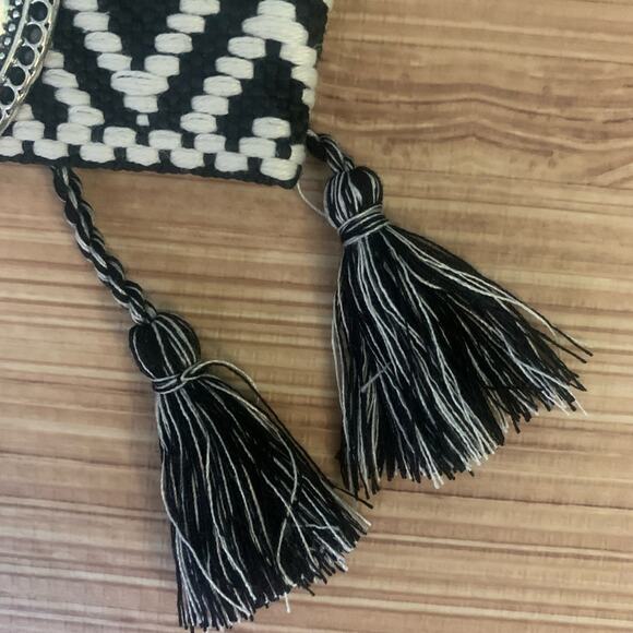 Black White Silver Heart On Fire Adjustable Wrap Statement Bracelet Tassel - Picture 3 of 9